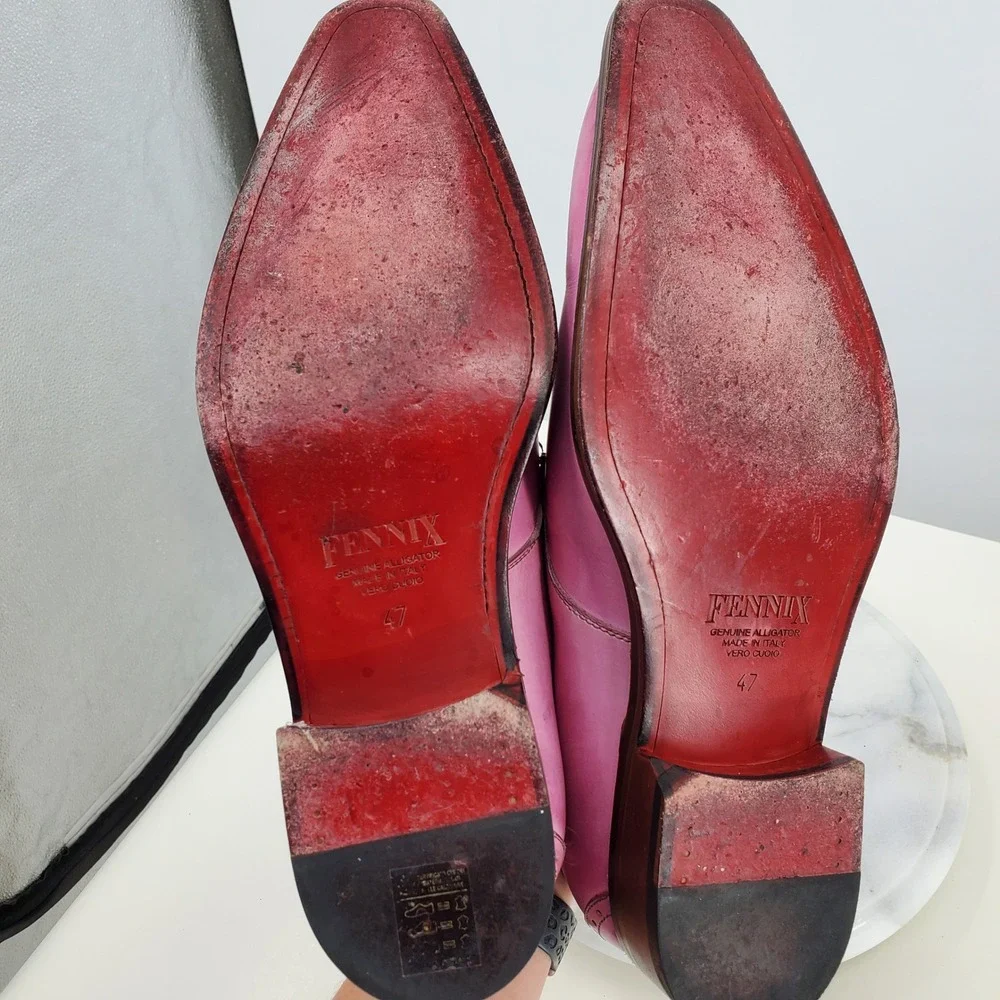 Fennix Italy Tyler Pink Alligator Calfskin Leather Lace-Up‎ Derby Dress Shoes 47
